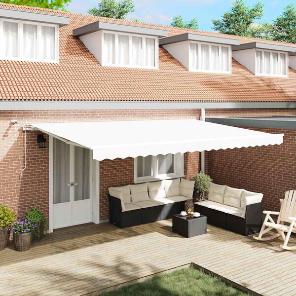 vidaXL Toldo Retr&aacute;til Branco 500 &times; 350 cm Poli&eacute;ster e Metal