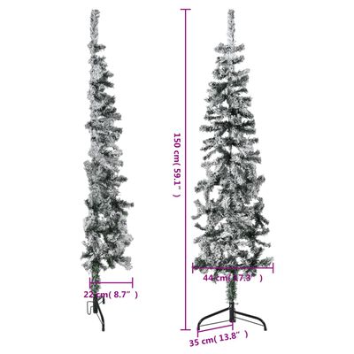 vidaXL Meia árvore de Natal fina com flocos de neve 150 cm