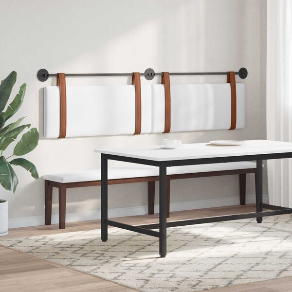 vidaXL Cabeceira Suspensa Liso Branco 210 x 55 x 5 cm PU Antigo