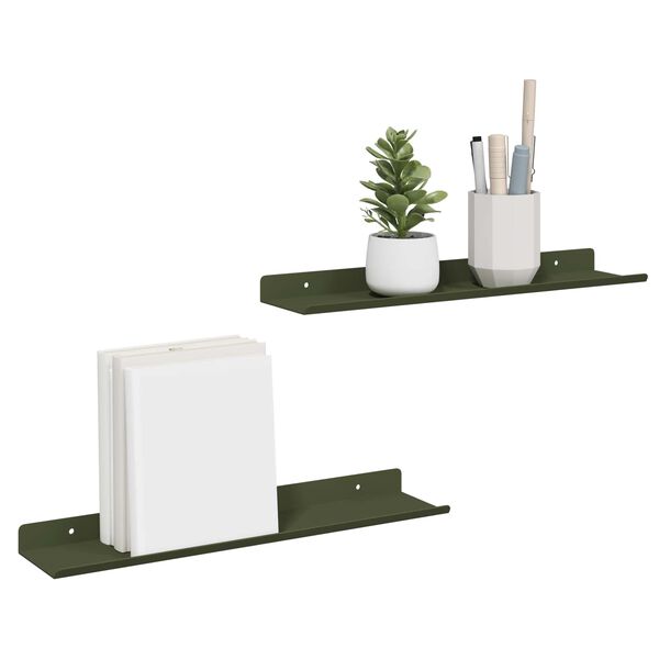 vidaXL Prateleira Flutuante 2 pcs Verde Oliva 40 x 8,5 x 2,5 cm A&ccedil;o