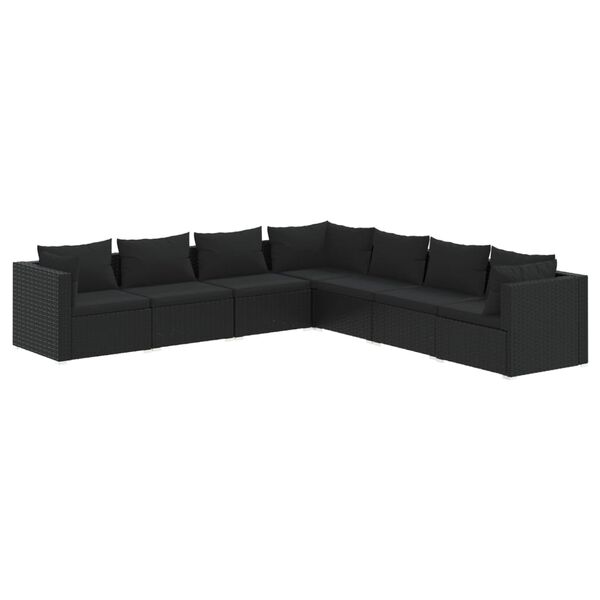 vidaXL 7 pcs conjunto lounge de jardim c/ almofad&otilde;es vime PE preto