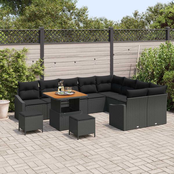vidaXL Conjunto de Sof&aacute; de Jardim 12 pcs Preto Rattan Sint&eacute;tico