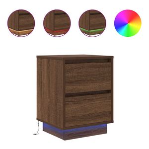 vidaXL Mesa de cabeceira com luzes LED 38x34x50 cm carvalho castanho