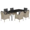 vidaXL 7 pcs conj. jantar p/ jardim c/ almofad&otilde;es vime PE cinza-claro