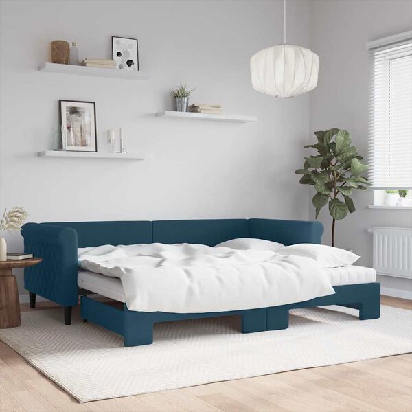 vidaXL Sof&aacute;-cama com gavet&atilde;o e colch&otilde;es 90x200 cm veludo azul