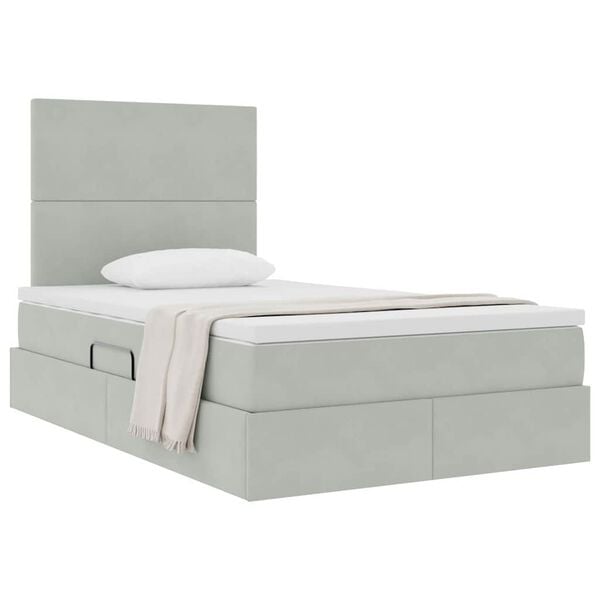 vidaXL Cama com arruma&ccedil;&atilde;o e colch&atilde;o Cinzento-claro 120 x 190 cm Veludo