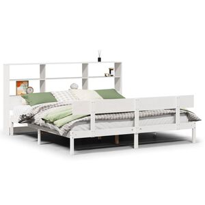 vidaXL Cama com estante sem colch&atilde;o 180x200 cm pinho maci&ccedil;o branco