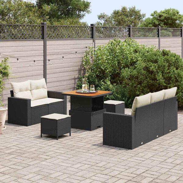 vidaXL Conjunto de Sof&aacute; de Jardim 8 pcs Preto e Creme vime PE