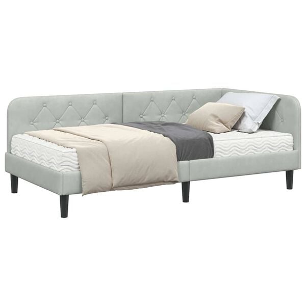 vidaXL Estrutura de Cama de Canto Cinzento-claro 90 x 190 cm Veludo