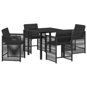 vidaXL Conjunto de Jantar para Jardim 5 pcs Preto vime PE