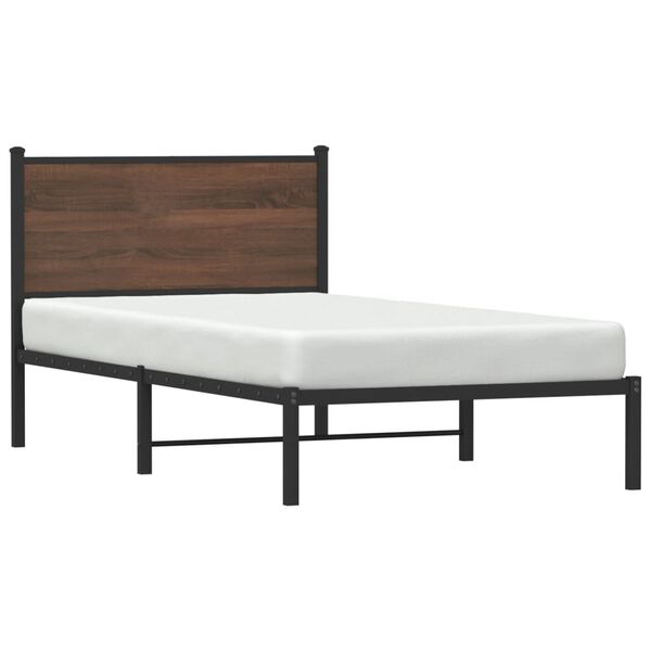 vidaXL Estrutura de cama sem colch&atilde;o 100x200cm metal carvalho castanho