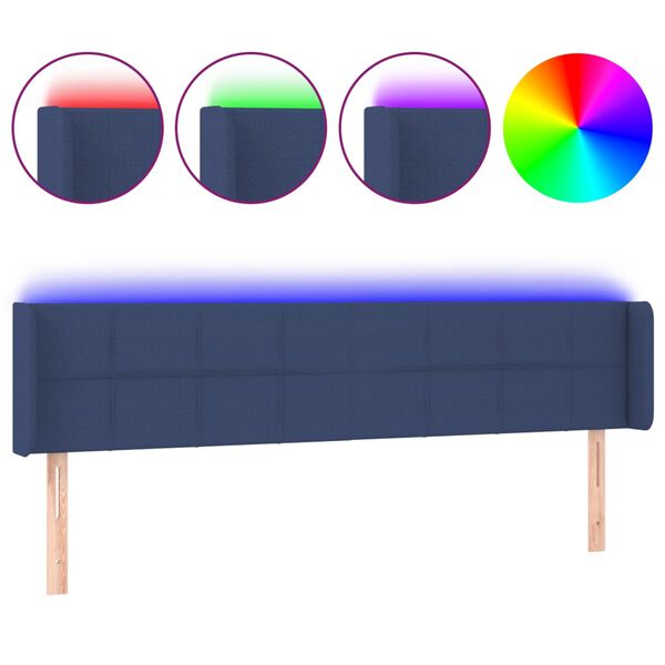 vidaXL Cabeceira de cama c/ luzes LED tecido 183x16x78/88 cm azul