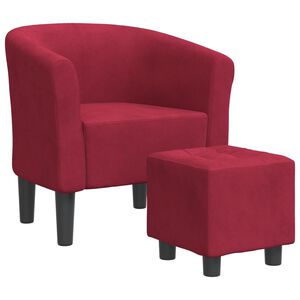 vidaXL Poltrona com apoio de p&eacute;s veludo vermelho-tinto