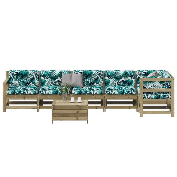vidaXL 7 pcs conjunto lounge de jardim c/ almofad&otilde;es pinho impregnado