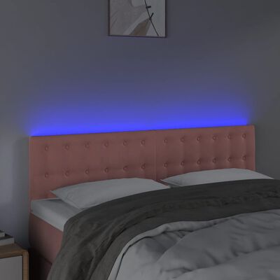 vidaXL Cabeceira de cama c/ luzes LED veludo 144x5x78/88 cm rosa