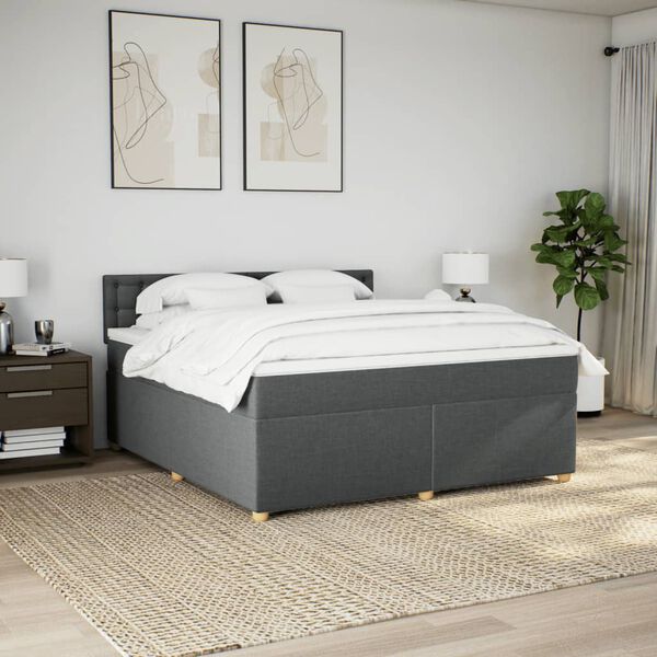 vidaXL Cama com molas/colch&atilde;o 180x200 cm tecido cinzento-escuro
