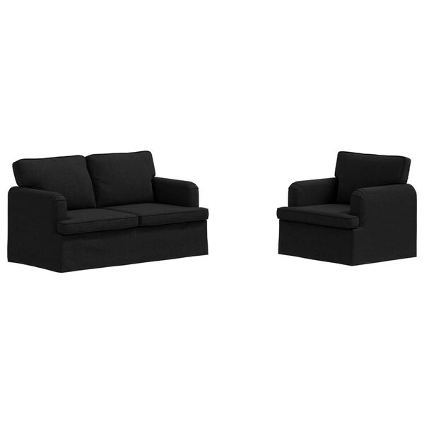 vidaXL Conjunto de Sof&aacute;s 2 pcs Preto 144 x 80 x 85 cm tecido