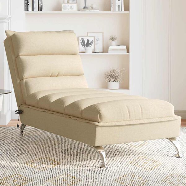 vidaXL Chaise lounge de massagem com almofad&otilde;es tecido creme
