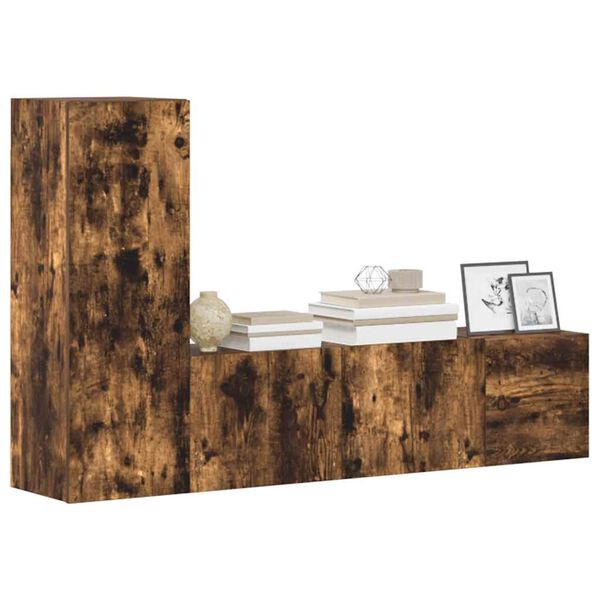vidaXL Conjunto m&oacute;veis de TV 3 pcs madeira processada carvalho fumado