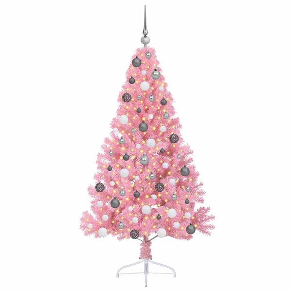 vidaXL &Aacute;rvore de Natal Artificial Pr&eacute;-iluminada Rosa 180 cm PVC