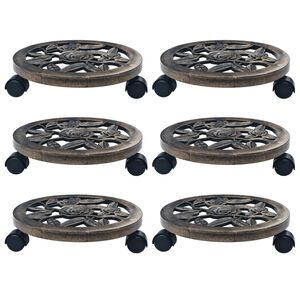 vidaXL Suportes com rodas para plantas 6 pcs 30 cm pl&aacute;stico bronze