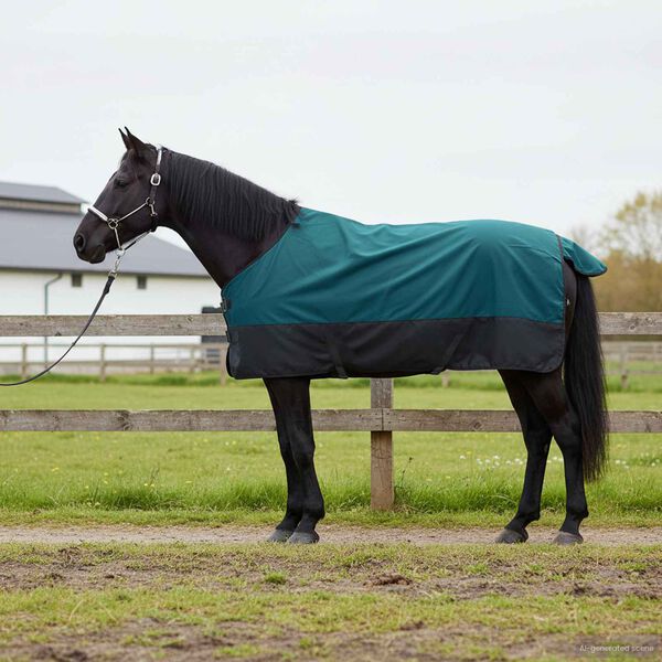 vidaXL Cobertor de Cavalo Verde Escuro e Preto 95 cm Poli&eacute;ster