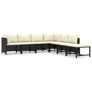 vidaXL 7 pcs conjunto lounge de jardim c/ almofad&otilde;es vime PE preto
