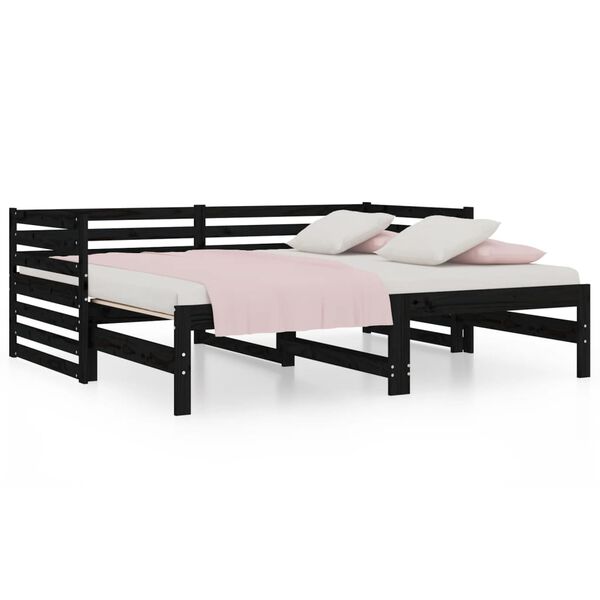vidaXL Estrutura sof&aacute;-cama de puxar 2x(90x190) cm pinho maci&ccedil;o preto