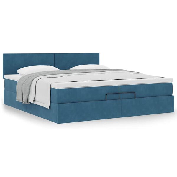 vidaXL Estrutura de cama otomana com colch&atilde;o 200x200 cm azul escuro