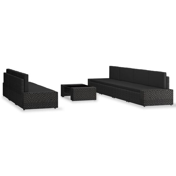 vidaXL 8 pcs conjunto lounge para jardim vime PE preto