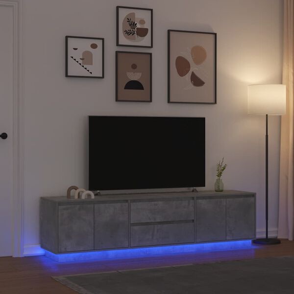 vidaXL M&oacute;vel de TV com luzes LED 193,5x41x50 cm cinzento cimento
