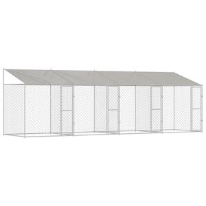 vidaXL Gaiola para cachorro com telhado Prateado 800 x 200 x 256 cm