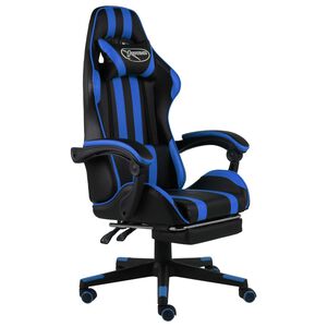 vidaXL Cadeira estilo corrida c/ apoio p&eacute;s couro artificial preto/azul