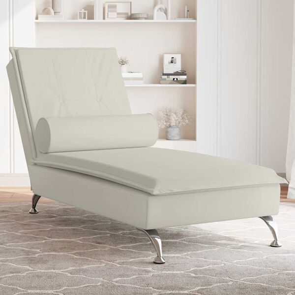 vidaXL Chaise lounge de massagem com rolo veludo creme