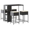 vidaXL 5 pcs conjunto de bar p/ jardim c/ almofad&otilde;es vime PE preto