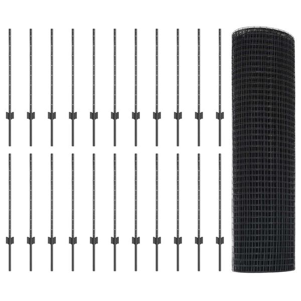 vidaXL Cerca com Poste Cinzeto 0,8 x 50 m A&ccedil;o e PVC