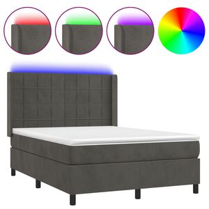 vidaXL Cama box spring c/ colch&atilde;o/LED 140x200cm veludo cinzento-escuro