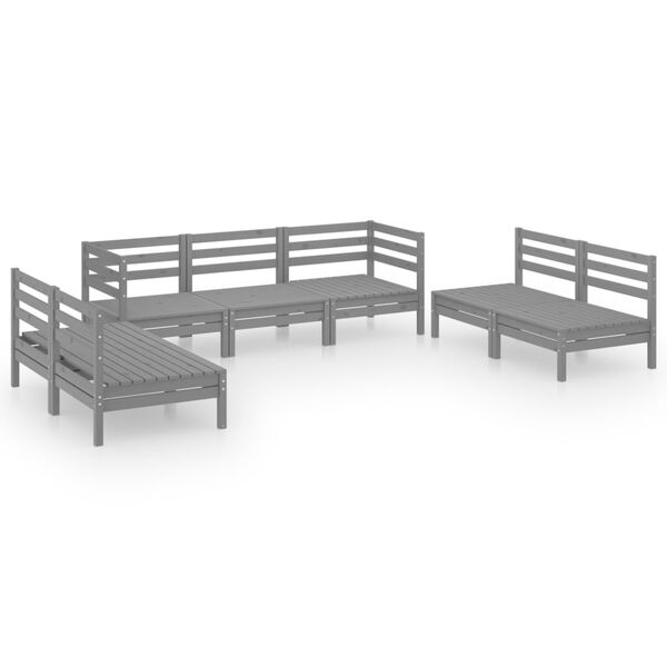 vidaXL 7 pcs conjunto lounge de jardim pinho maci&ccedil;o cinzento