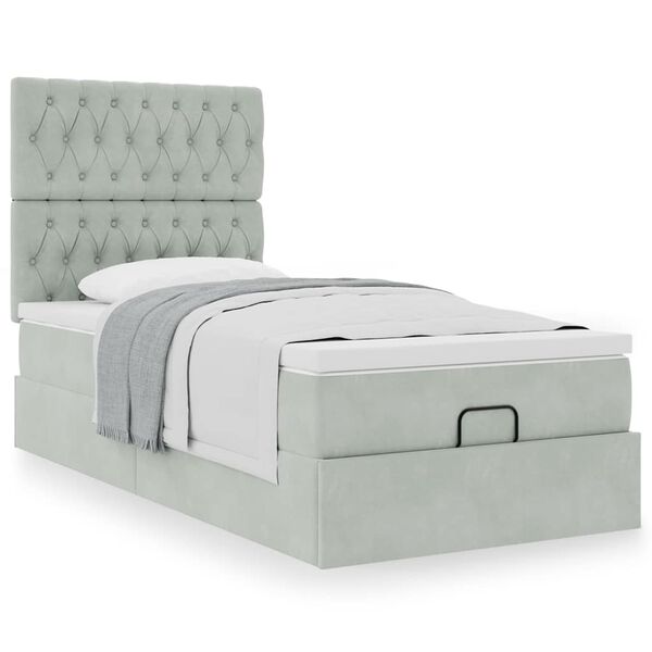 vidaXL Estrutura cama otomana colchões 90x190 cm veludo cinzento claro