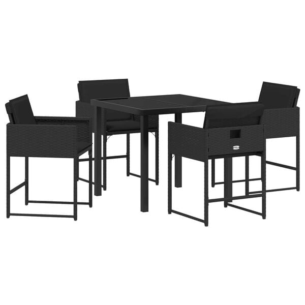 vidaXL Conjunto de Jantar para Jardim com almofada 5 pcs Preto vime PE