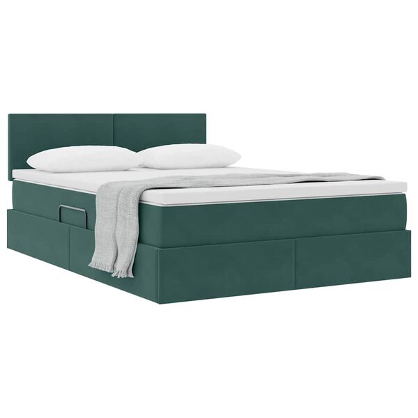 vidaXL Cama com Armazenamento Verde Escuro 140 x 190 cm Veludo