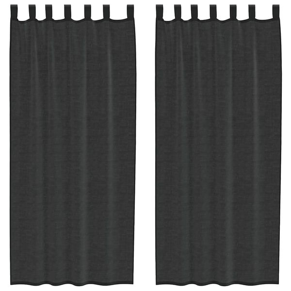 vidaXL Cortinas de voile com aba 2 pcs preto