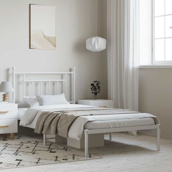 vidaXL Estrutura de cama com cabeceira 100x190 cm metal branco