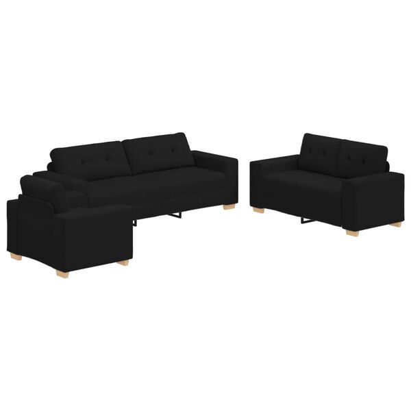 vidaXL Sof&aacute; 3 pcs Preto 221 x 80 x 80 cm Tecido de mistura de linho