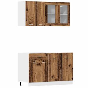 vidaXL 4 pcs arm&aacute;rio de cozinha conjunto deriv. madeira Lyon madeira velha