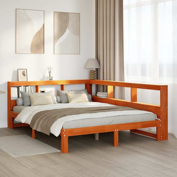vidaXL Cama com estante sem colch&atilde;o 140x190 cm pinho maci&ccedil;o