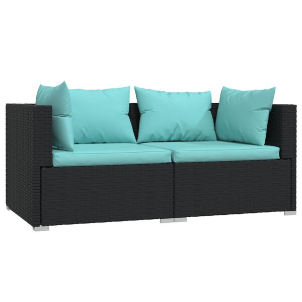 vidaXL 3 pcs conjunto lounge de jardim c/ almofad&otilde;es vime PE preto