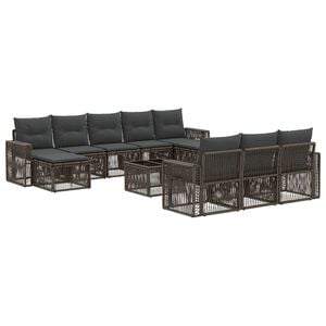 vidaXL Conjunto de Sof&aacute; de Jardim 11 pcs Cinza e Cinza Escuro vime PE