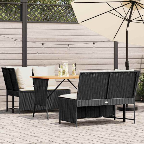 vidaXL 3 pcs conjunto sof&aacute;s de jardim com almofad&otilde;es vime PE preto