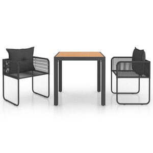 vidaXL 3 pcs conjunto de jantar p/ jardim vime de PVC preto e castanho